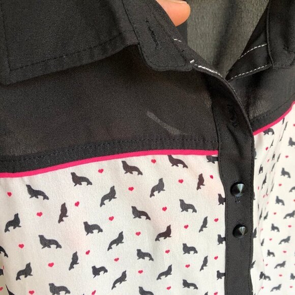 Schwiing Seal Walrus Sheer White Black Tank Blouse Button Down Shirt Women's Med - Picture 7 of 15